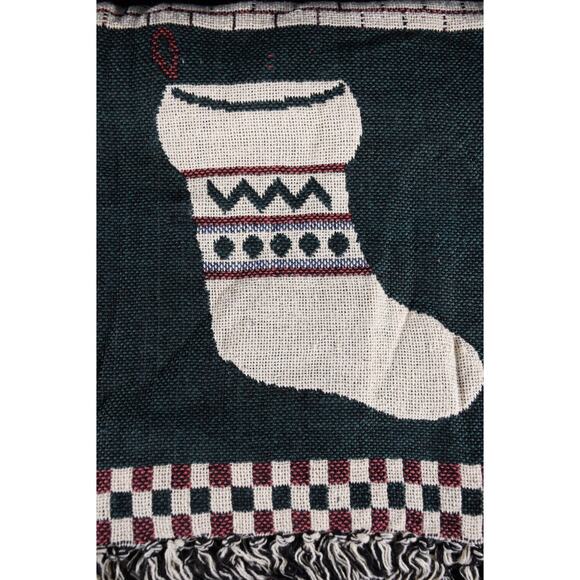 Socks & Snowman Christmas Throw Tapestry Blanket 50"x60" 100% Cotton Green NEW - Picture 5 of 6